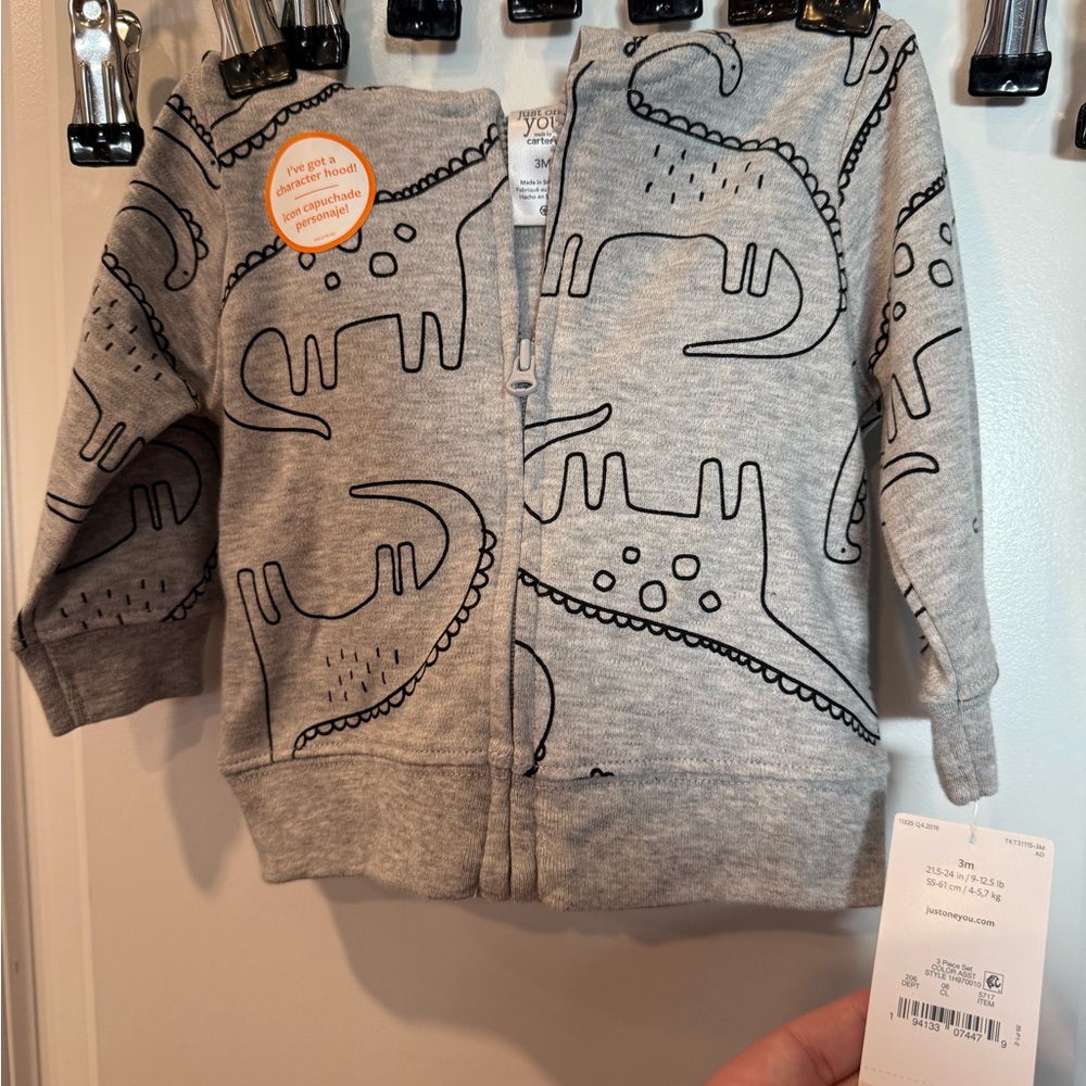 Carter's Gray Dinosaur Baby Hoodie